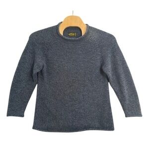 American South Side Alpaca Wool Sweater Blue Crew Neck Long Sleeve Made in Peru